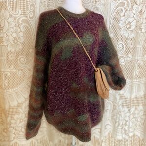Hand Knit Mohair Fuzzy Sweater – Purple/Green/Silver - Goth/Witchy vibes